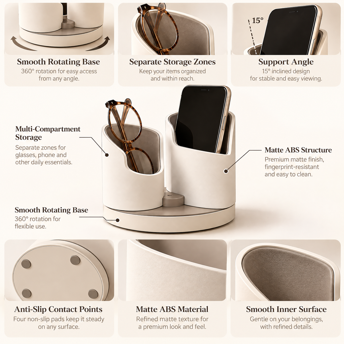 Norvendell™ Rotating Bedside Essentials Organizer