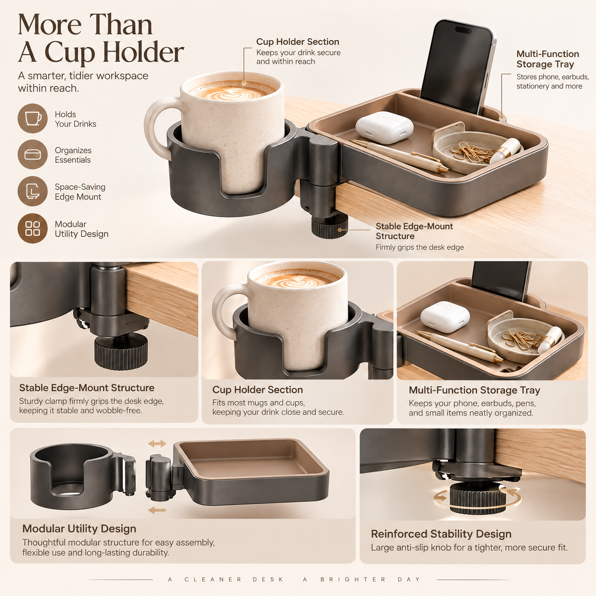 Norvendell™ Desk Clamp Cup Holder Organizer